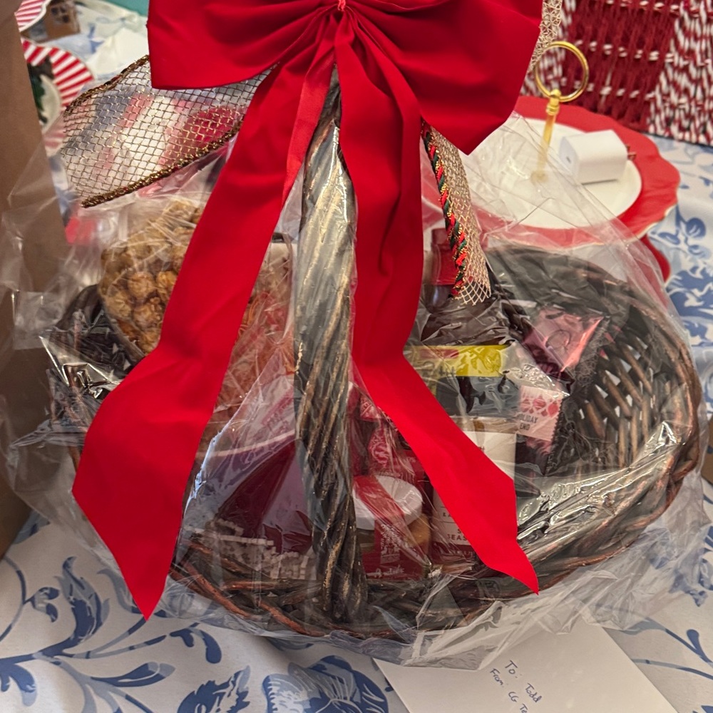 Festive Gift Basket with Red Bow